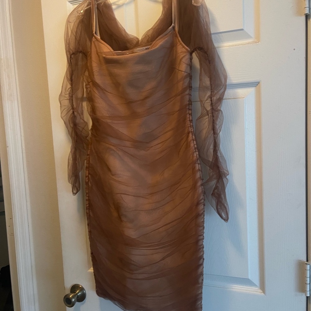 Fashion Nova Sheer Brown Dress -size XL